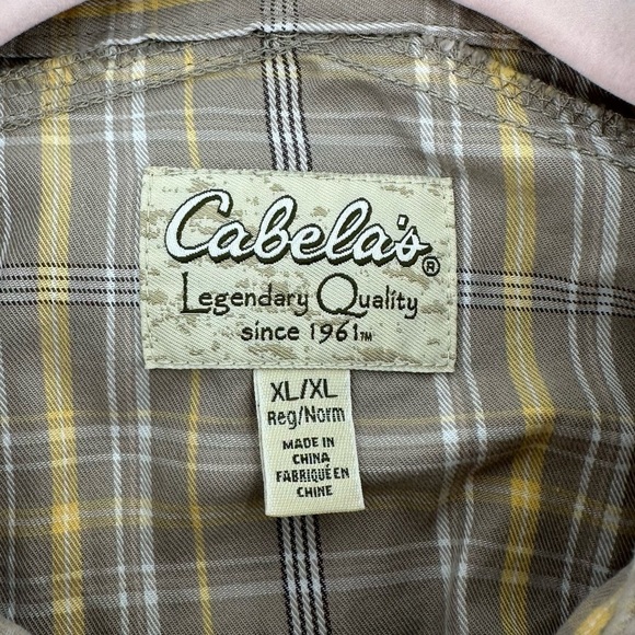 CABELA’S Men’s Angler Plaid Tan/Yellow Button Down Shirt Size XL Regular - Picture 5 of 15